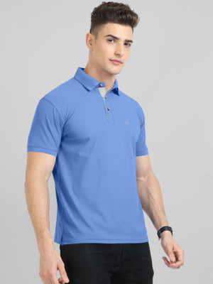 Triptee Solid Men Polo Neck Dark Blue T-Shirt