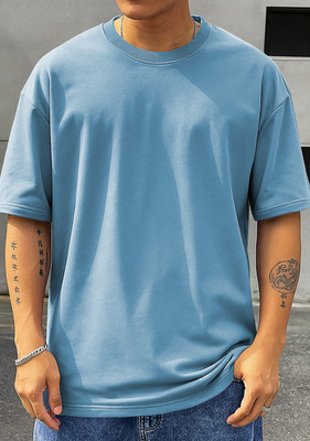TeeBrozz Solid Men Round Neck Light Blue T-Shirt