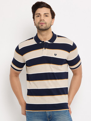 DUKE Striped Men Polo Neck Multicolor T-Shirt