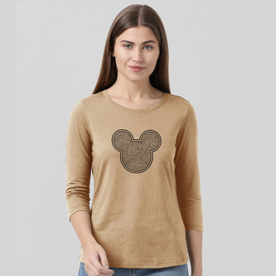 Nilan Tees Wear Printed Women Round Neck Beige T-Shirt