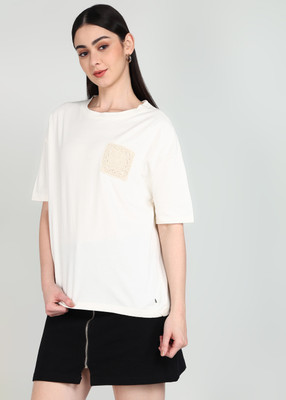 Pepe Jeans Solid Women Round Neck White T-Shirt