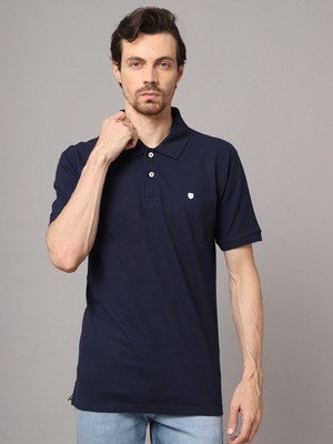 CANTABIL Solid Men Polo Neck Dark Blue T-Shirt