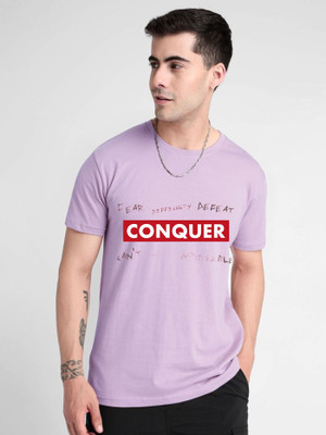 Brightstar Printed, Typography Men Round Neck Purple T-Shirt