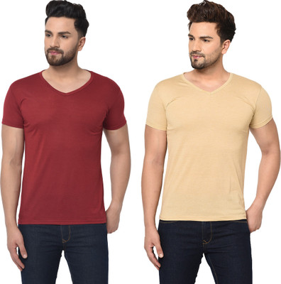 Tresna Trending Solid Men V Neck Multicolor T-Shirt
