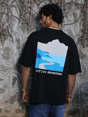 THOMAS SCOTT Printed Men Round Neck Black T-Shirt