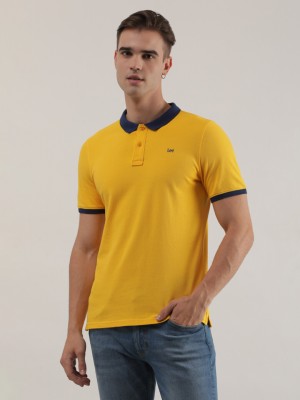 LEE Solid Men Polo Neck Yellow T-Shirt