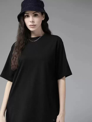 Timyka Solid Women Round Neck Black T-Shirt