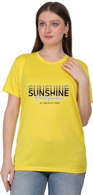 GetBling Printed Women Round Neck Yellow T-Shirt