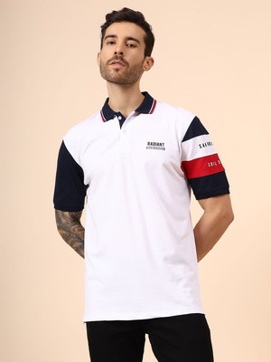 CANTABIL Colorblock Men Polo Neck White T-Shirt