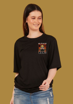 Kasendra Printed Women Round Neck Black T-Shirt
