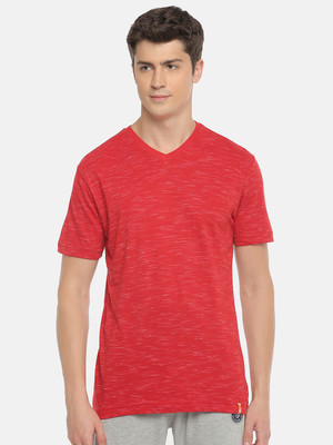 Macroman M-Series Self Design Men V Neck Red T-Shirt
