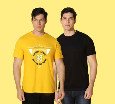 WOOSTRO Printed, Solid Men Round Neck Multicolor T-Shirt