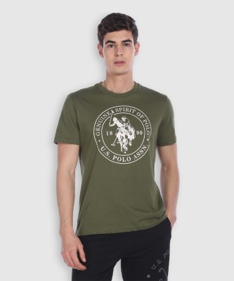 U.S. POLO ASSN. Printed Men Round Neck Green T-Shirt