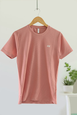 VITON Self Design Men Round Neck Pink T-Shirt