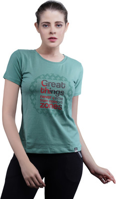 Laasa Sports Printed Women Round Neck Green T-Shirt