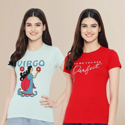 Fabflee Graphic Print, Typography Women Round Neck Multicolor T-Shirt