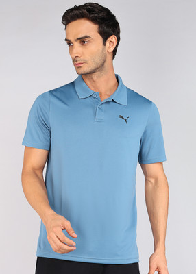 PUMA Solid Men Polo Neck Blue T-Shirt