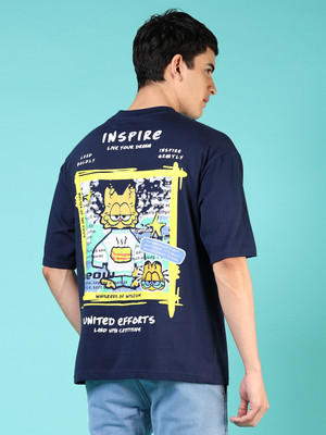 V-MART Printed Men Round Neck Blue T-Shirt