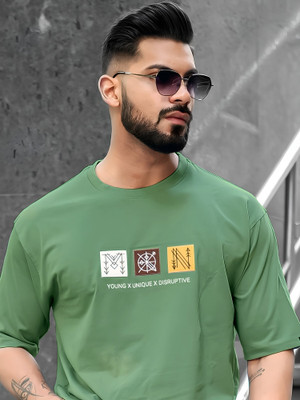 MANIAC Printed Men Round Neck Green T-Shirt