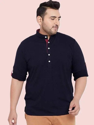 XRL Solid Men Henley Neck Navy Blue T-Shirt