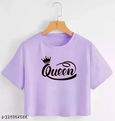 True Basket Printed Women Round Neck Purple T-Shirt