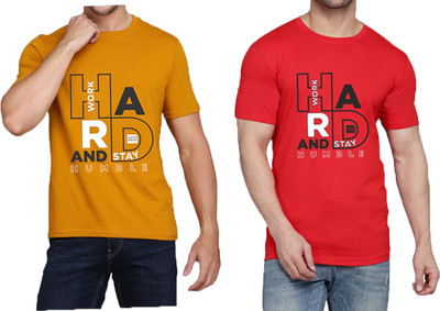WOOSTRO Printed Men Round Neck Yellow, White, Red T-Shirt
