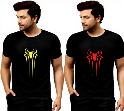 FLYEZEE Printed Men Round Neck Black T-Shirt