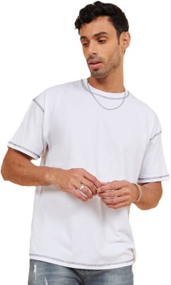 Zilcon Solid Men Round Neck Reversible White T-Shirt