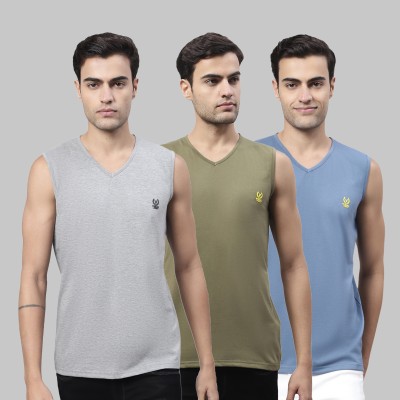 VIMAL JONNEY Solid Men V Neck Grey, Blue, Green T-Shirt