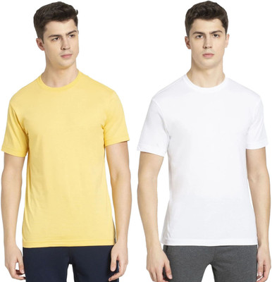 JOCKEY Solid Men Round Neck Yellow, White T-Shirt