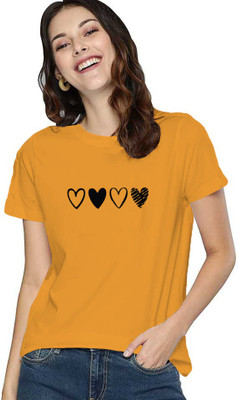 Adyavastram Printed Women Round Neck Yellow T-Shirt