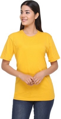 HouseOfCommon Solid Women Round Neck Yellow T-Shirt