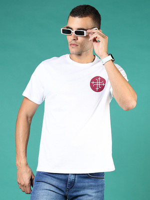 V-MART Printed Men Round Neck White T-Shirt