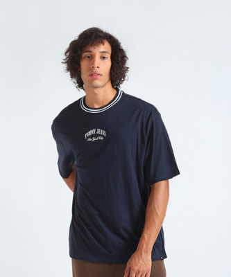 TOMMY HILFIGER Solid Men Round Neck Blue T-Shirt