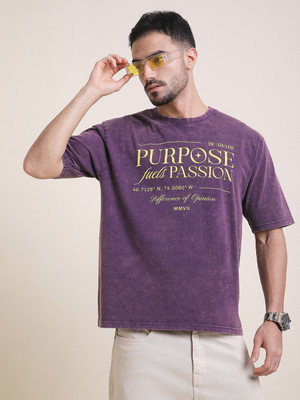 DIFFERENCE OF OPINION Typography Men Round Neck Purple T-Shirt