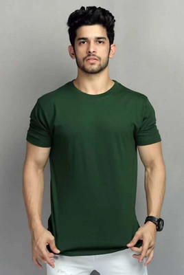 SMD Enterprise Solid Men Round Neck Dark Green T-Shirt