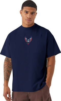 QOWL Printed Men Round Neck Dark Blue T-Shirt