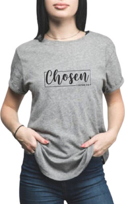 Witty Curlss Printed Women Round Neck Grey T-Shirt