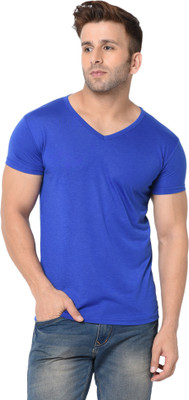 Moordale Fab Solid Men V Neck Dark Blue T-Shirt