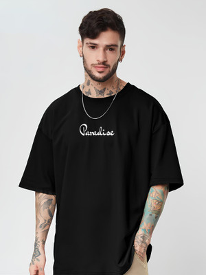 Jump Cuts Printed, Typography Men Round Neck Black T-Shirt