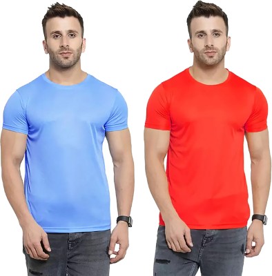 Think Tech Solid Men Round Neck Light Blue, Red T-Shirt