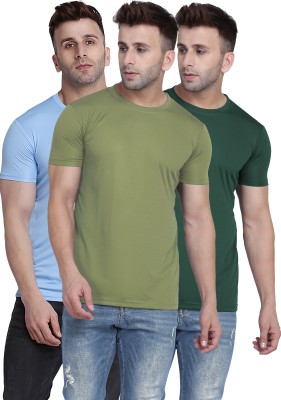 TQH Solid Men Round Neck Light Green, Light Blue, Green T-Shirt