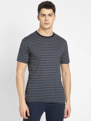 JOCKEY Striped Men Round Neck Dark Blue T-Shirt