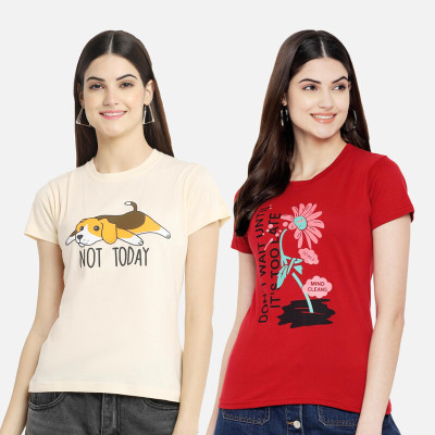 Fabflee Casual Printed Women Red, Beige Top