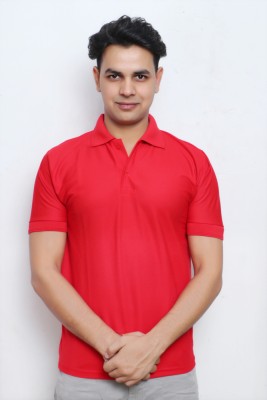 Nativaswear Solid Men Polo Neck Red T-Shirt