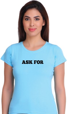 APEX Typography Women Round Neck Light Blue T-Shirt