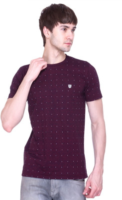 SAND PIPER Printed Men Round Neck Maroon T-Shirt