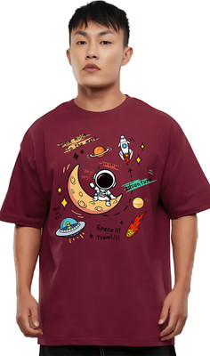 BELTLY Printed Men Round Neck Maroon T-Shirt