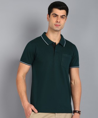 METRONAUT Solid Men Polo Neck Dark Green T-Shirt