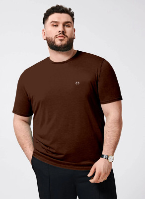 Triptee Solid Men Round Neck Brown T-Shirt